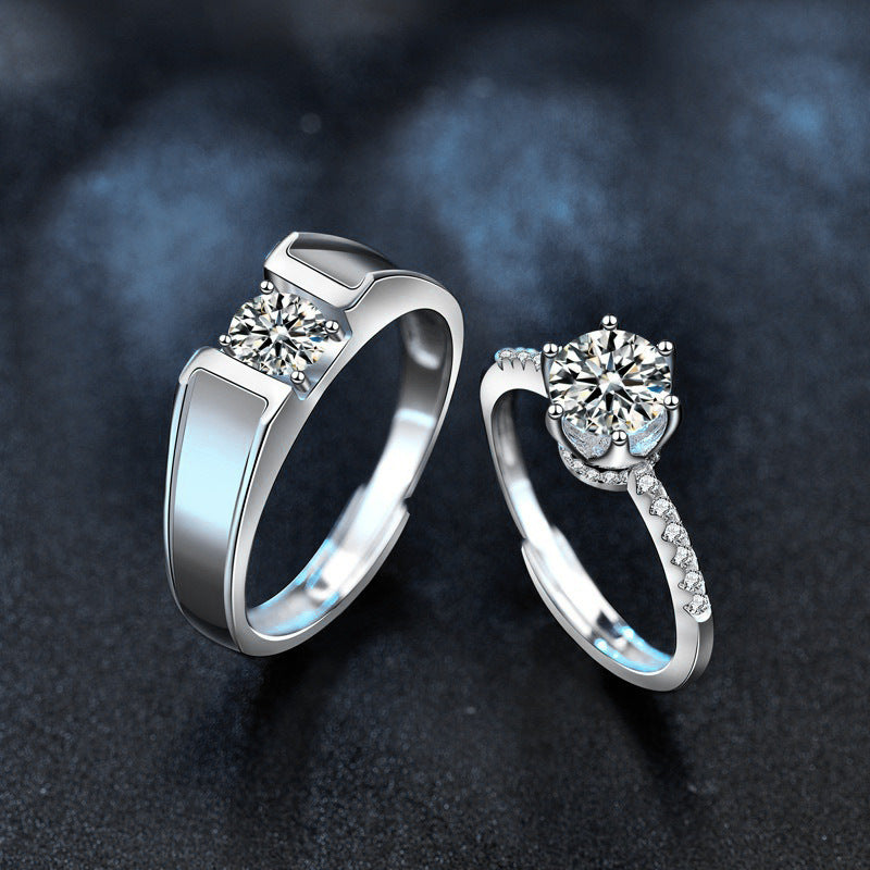 S925 Sterling Silver "Always By Your Side" Moissanite Couple Ring