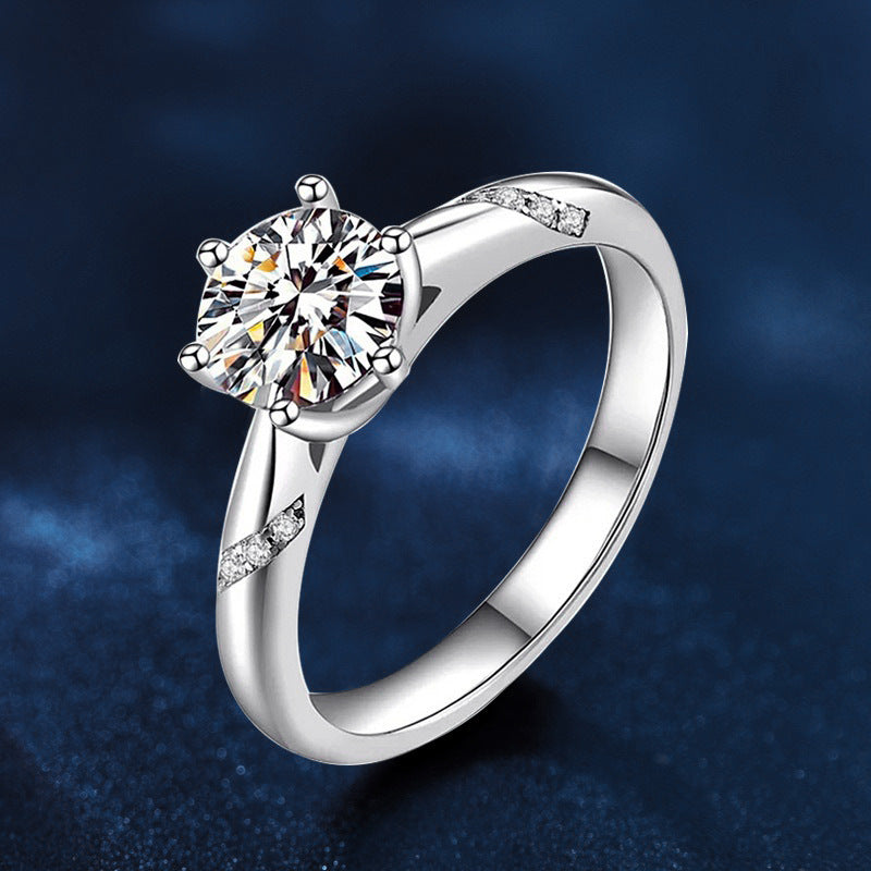 S925 Sterling Silver Six Prong Moissanite Engagement Ring