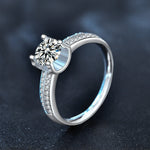 S925 Sterling Silver Center Moissanite with Double Row Diamond Accent Halo Vow Ring