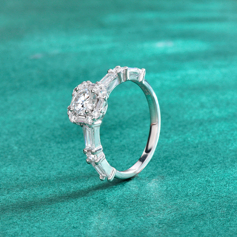 S925 Sterling Silver Ice Cube Moissanite Engagement Ring