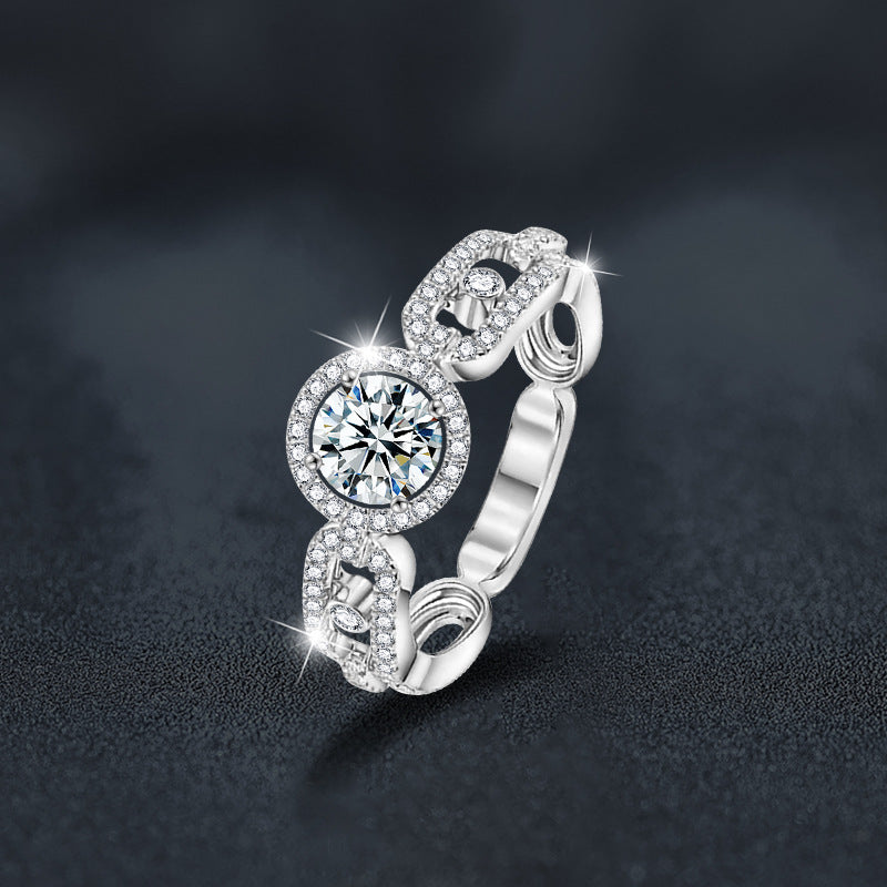 S925 Sterling Silver Plum Blossom Moissanite Diamond Accent Ring