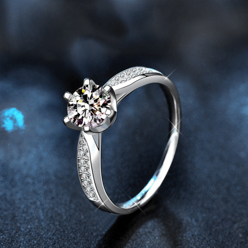 S925 Sterling Silver Moissanite Classic Six-Claw Ring