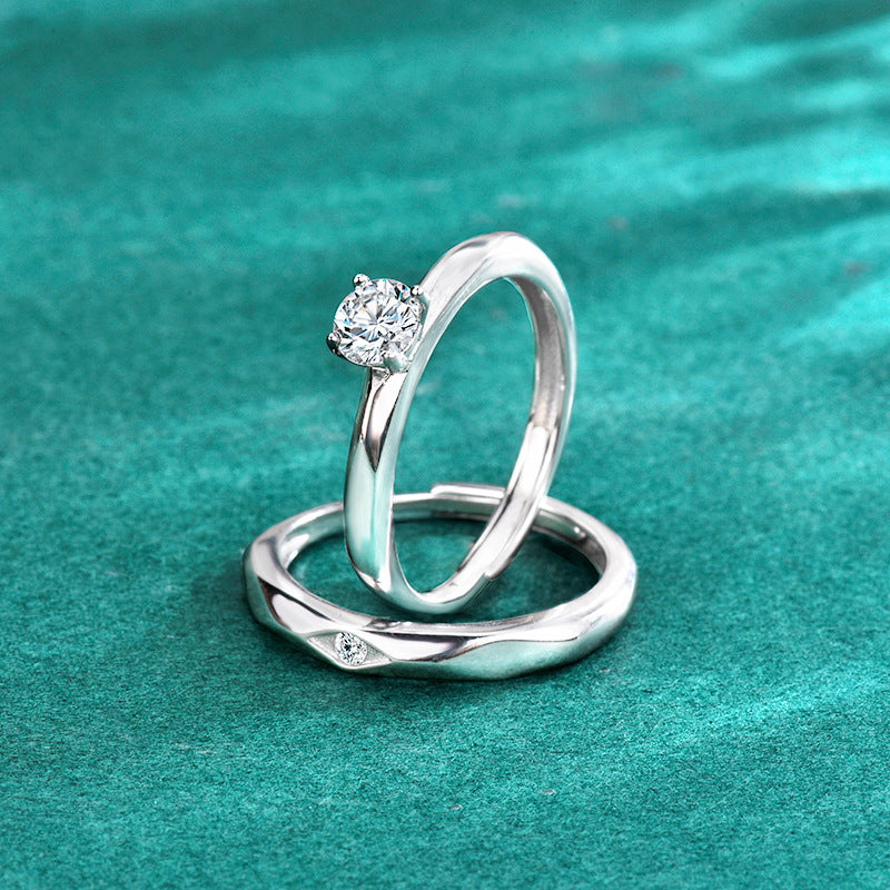 S925 Sterling Silver Diamond Rhombus Couple Ring