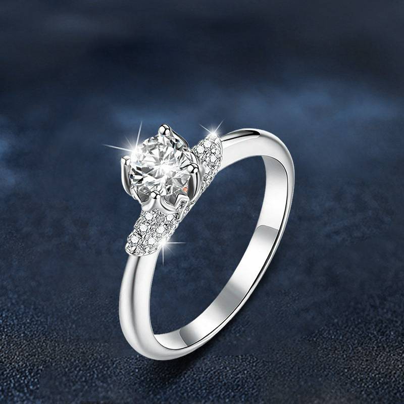 S925 Sterling Silver Rose Flower Moissanite Engagement Ring