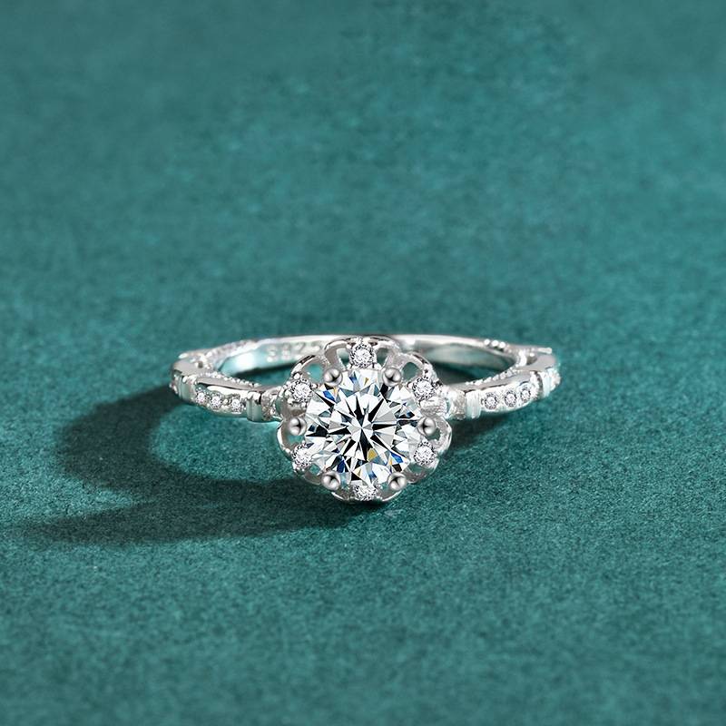 S925 Sterling Silver Moissanite Princess Rose Ring