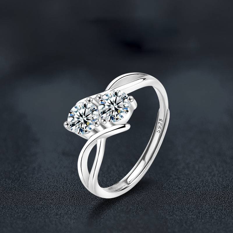 S925 Sterling Silver Star Dust Double Ring