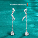 S925 Sterling Silver Moissanite Stud Earrings, High-End Long Tassel Earrings