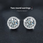925 Sterling Silver Simple Round Pouch with Four-Prong Moissanite Earrings - Two Ways to Wear