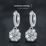 925 Sterling Silver Moissanite Elegant Sunflower Earrings