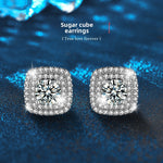 Sugar cube earrings, 925 sterling silver, moissanite, simple and everyday style.