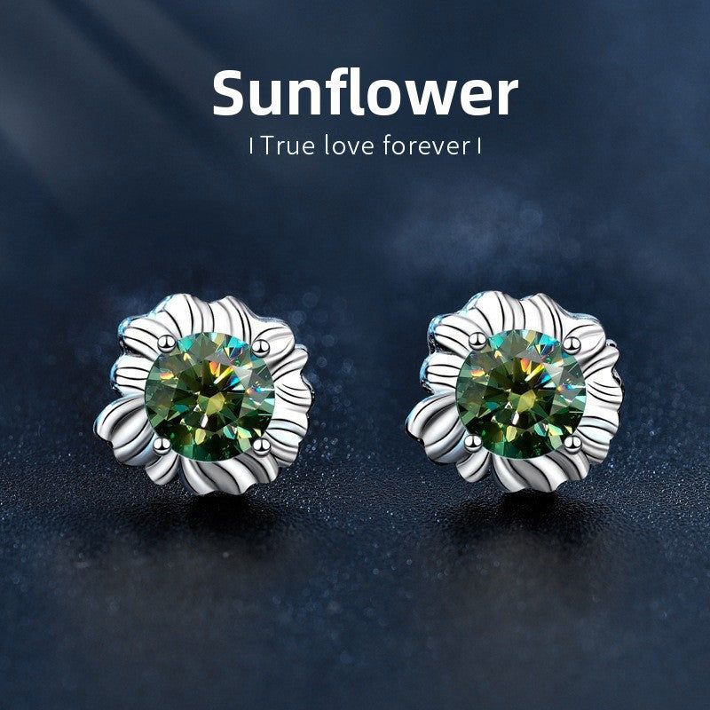 Cute and delicate Christmas moissanite sunflower 925 sterling silver stud earrings