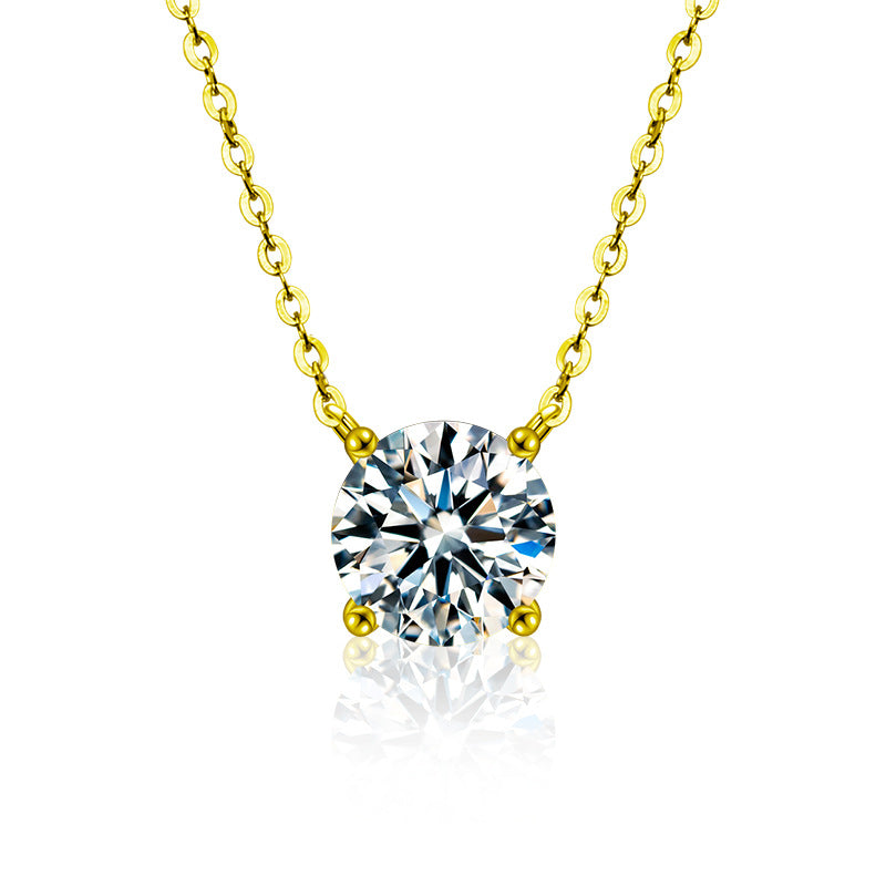 S925 Sterling Silver Moissanite Simple and Light Luxury Classic Four-Prong Necklace
