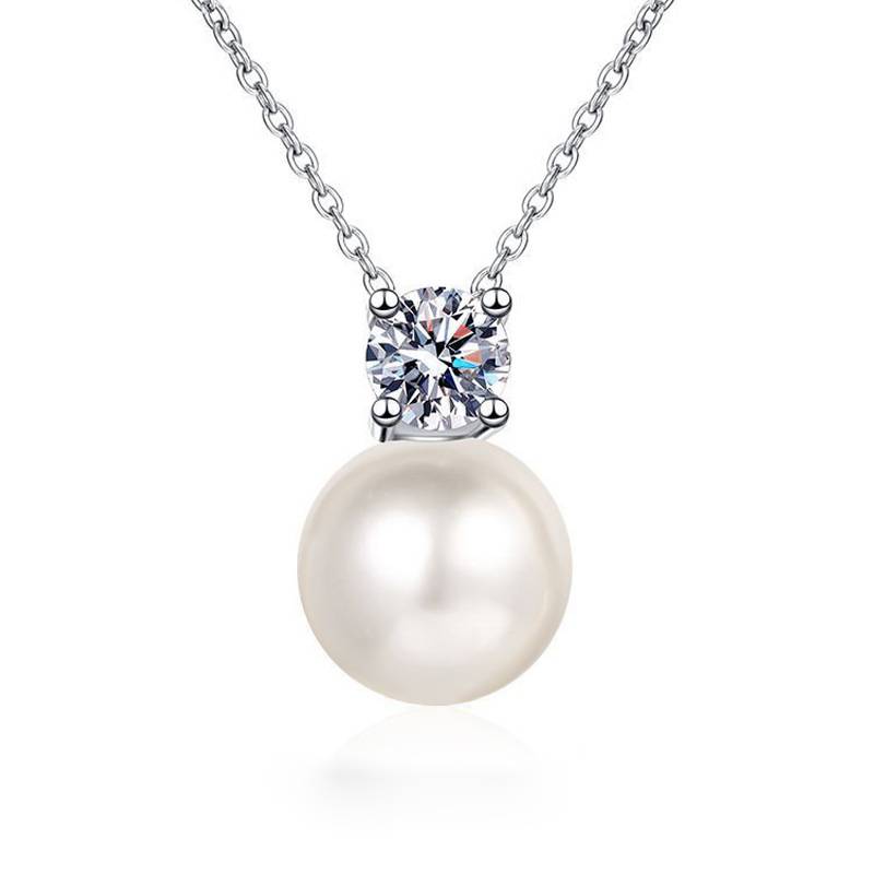 S925 Sterling Silver Moissanite Pearl Necklace