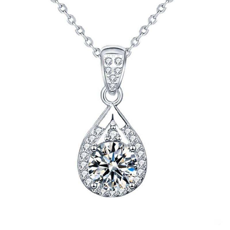 S925 Sterling Silver Moissanite Drop Pendant Necklace