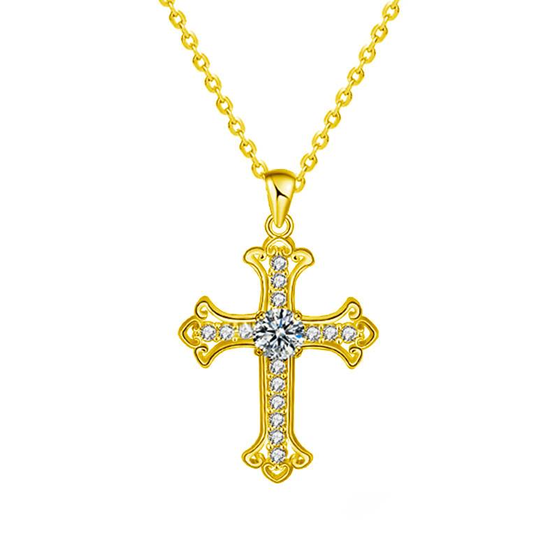S925 Sterling Silver Moissanite Cross Pendant Necklace