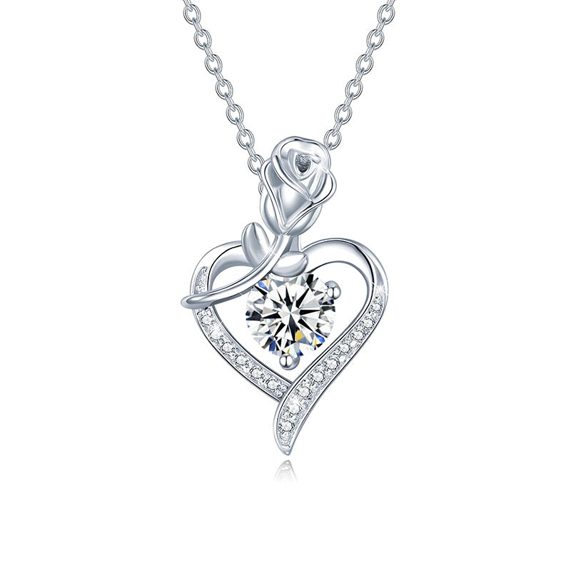 S925 Sterling Silver Heart-shaped Rose Moissanite Necklace