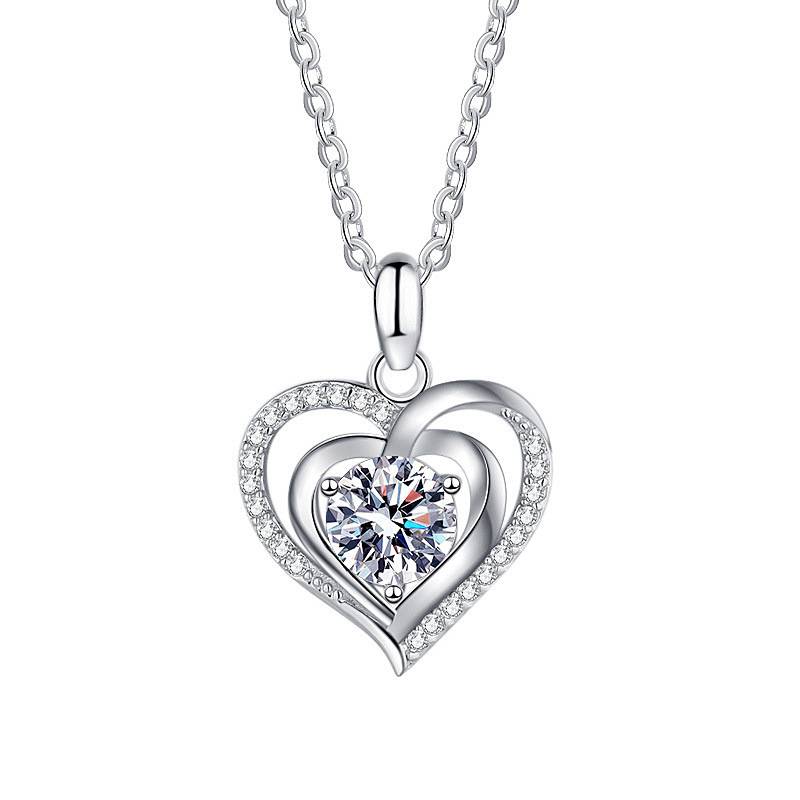 S925 Sterling Silver Moissanite Loving Heart Necklace