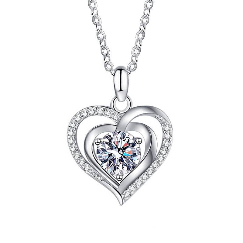 S925 Sterling Silver Moissanite Loving Heart Necklace