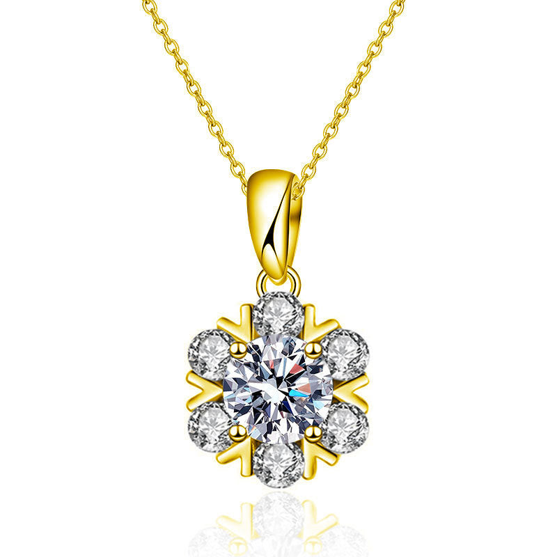 S925 Sterling Silver Moissanite Snowflake Pendant Necklace