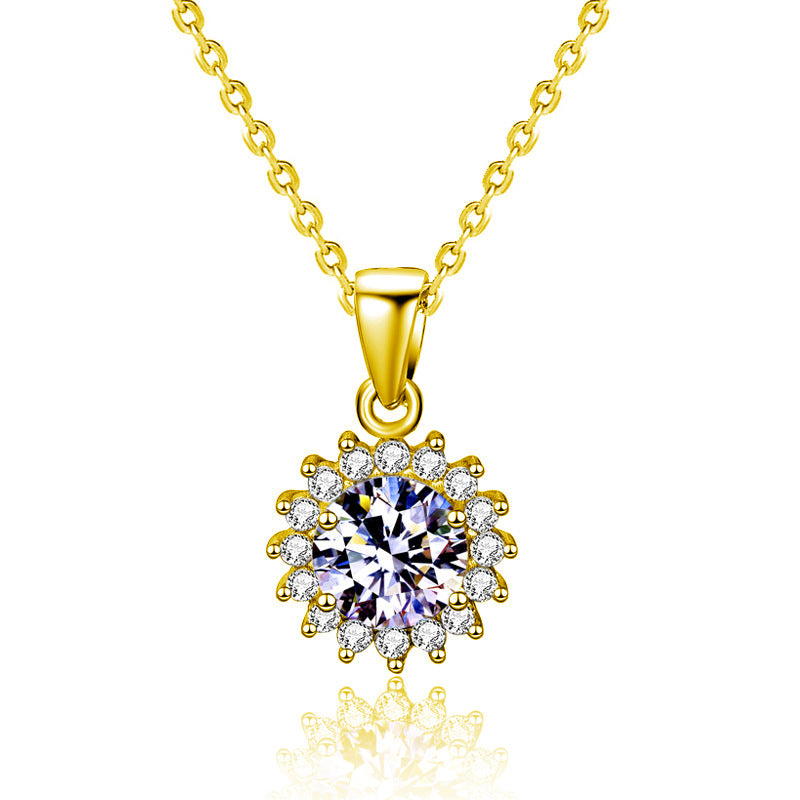 S925 Sterling Silver Moissanite SUNFLOWER Pendant Necklace