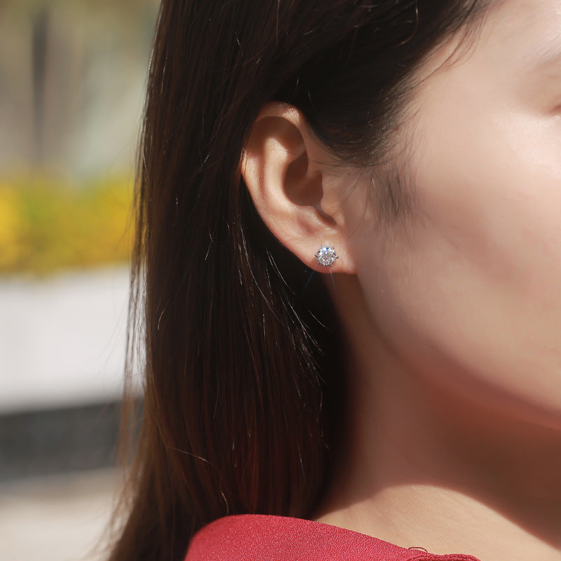 S925 Sterling Silver Snowflake Stud Earrings with Moissanite