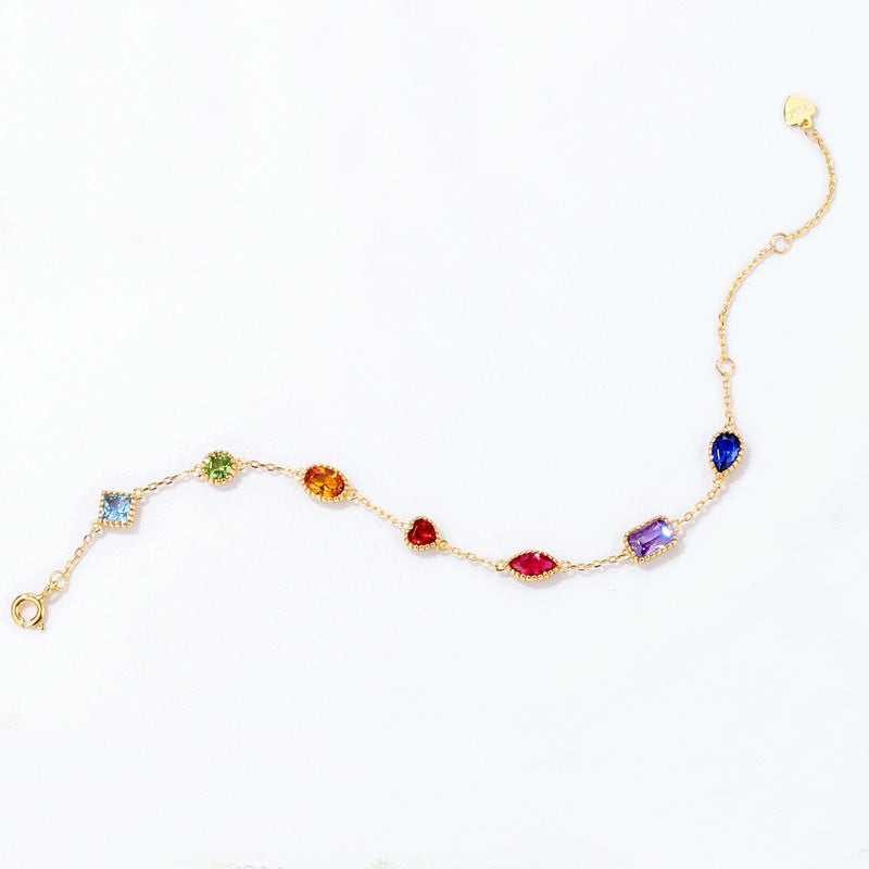 S925 Sterling Silver Vintage Court Style Colored Zircon Bracelet