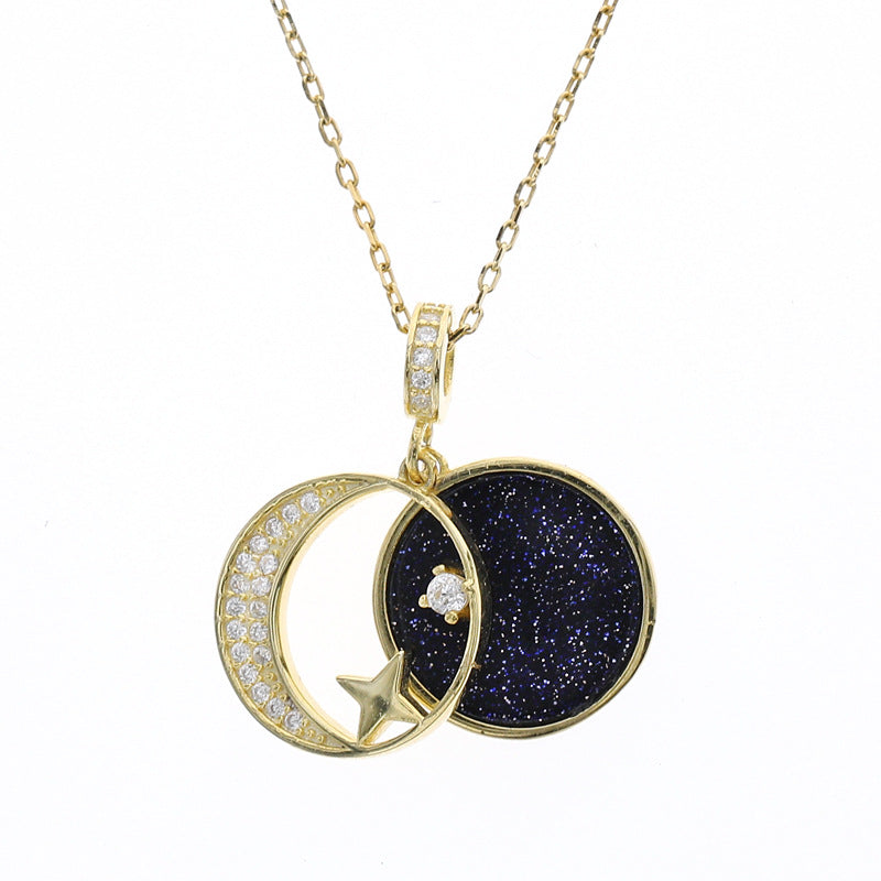 S925 Sterling Silver Zircon and Purple Sand Stone Collarbone Necklace