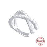 S925 Sterling Silver Double-Layer Zircon-Inlaid Crisscross Single Ear Cuff (Non-Pierced)