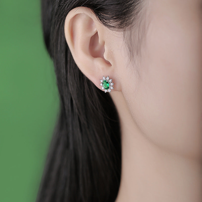 S925 Silver "Canglan" Lab-Grown Emerald and Moissanite Stud Earrings
