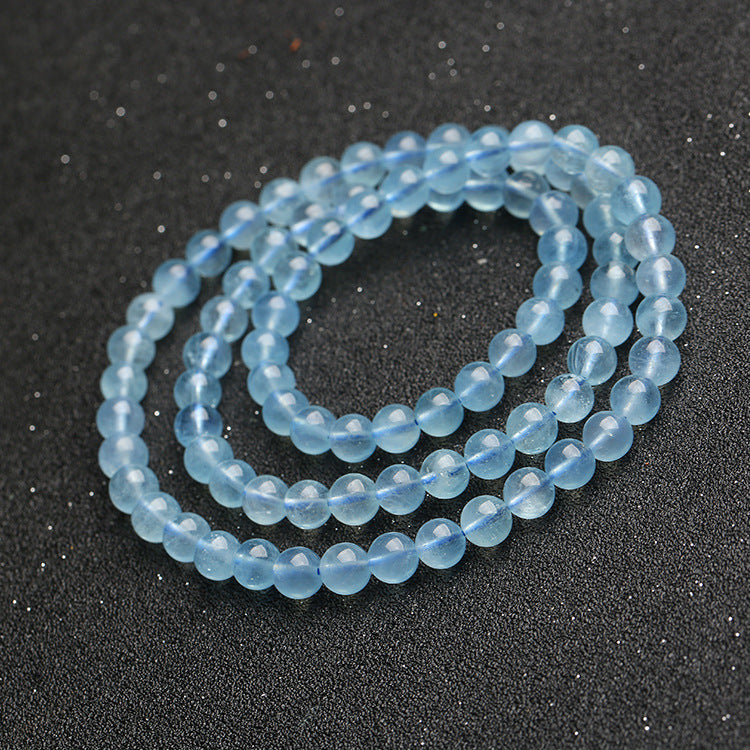 Natural High-Ice Grade Deep Blue Aquamarine Three-Wrap Bracelet