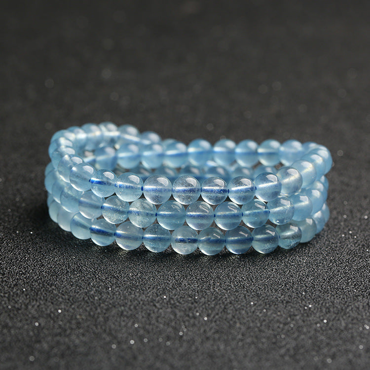 Natural High-Ice Grade Deep Blue Aquamarine Three-Wrap Bracelet