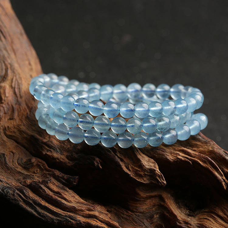 Natural High-Ice Grade Deep Blue Aquamarine Three-Wrap Bracelet