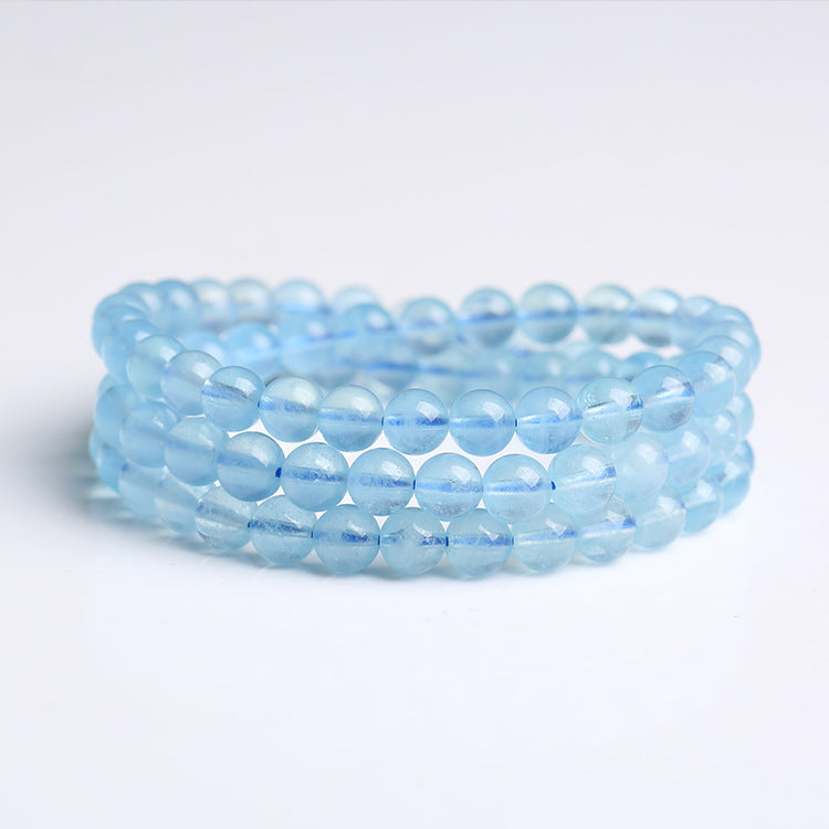 Natural High-Ice Grade Deep Blue Aquamarine Three-Wrap Bracelet