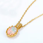 S925 Sterling Silver Gold-Plated Retro Opal Pendant Egg Necklace