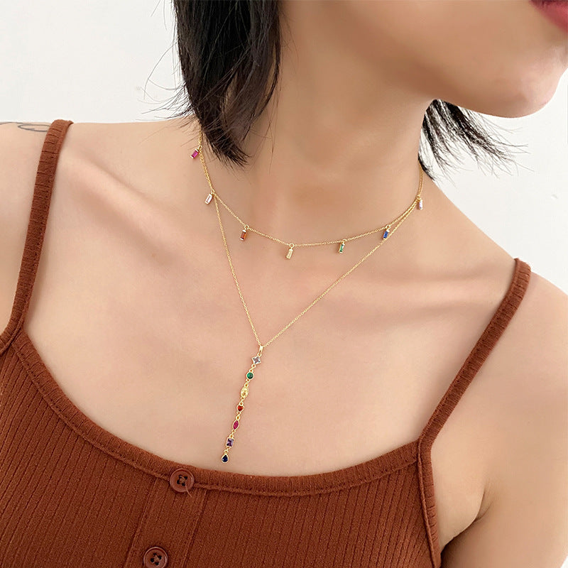 s925 Sterling Silver Necklace with Colorful Zirconia