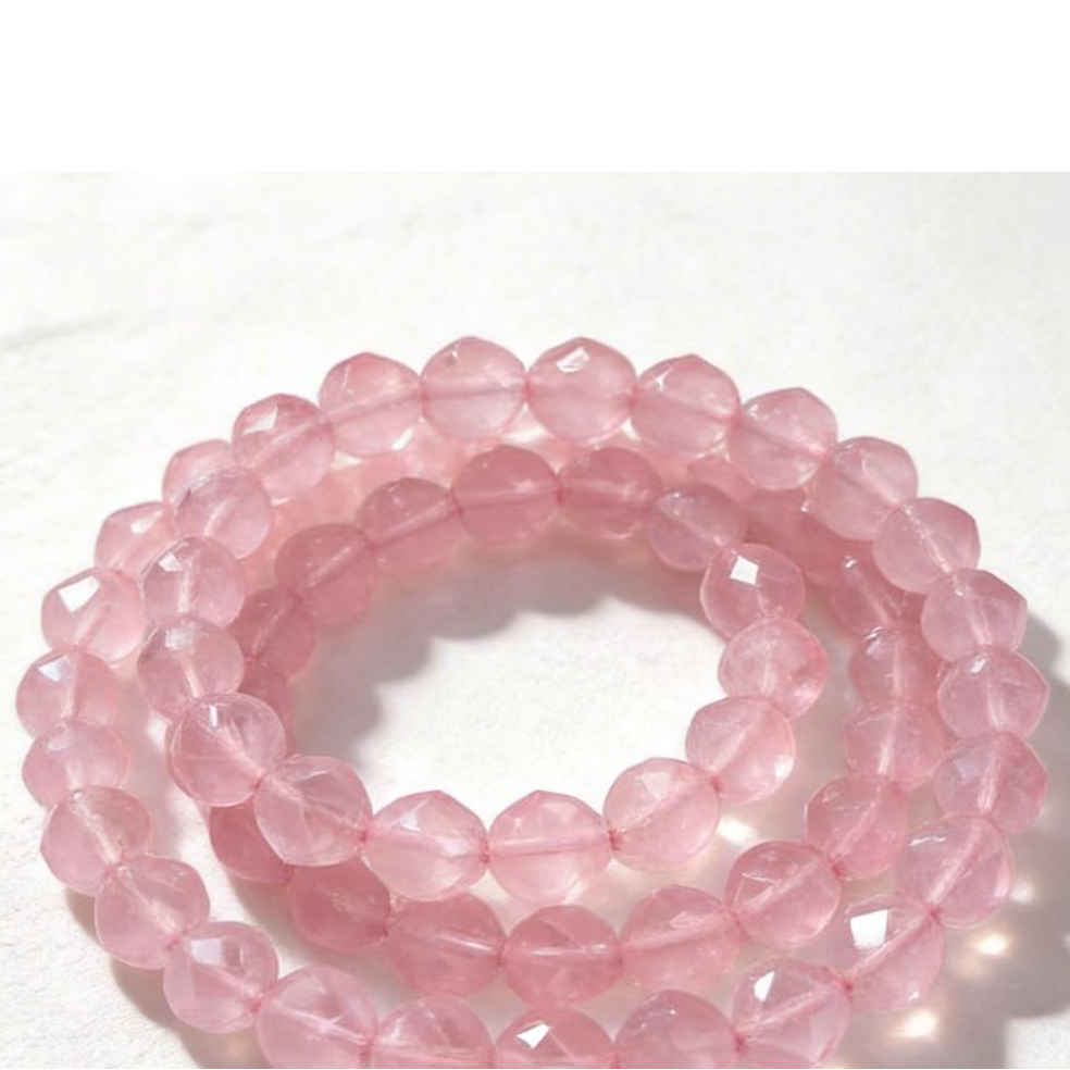 Natural Rose Quartz Bracelet with Six-Rayed Star Effect