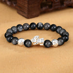 999 Fine Silver Pixiu Cool‑Style Obsidian Bracelet for Men