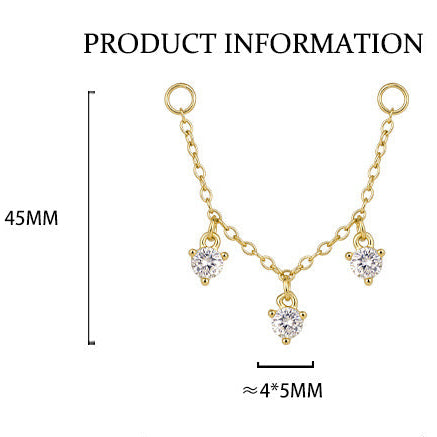 S925 Sterling Silver Chain Ear Bridge with Zirconia(Ear tips not included)
