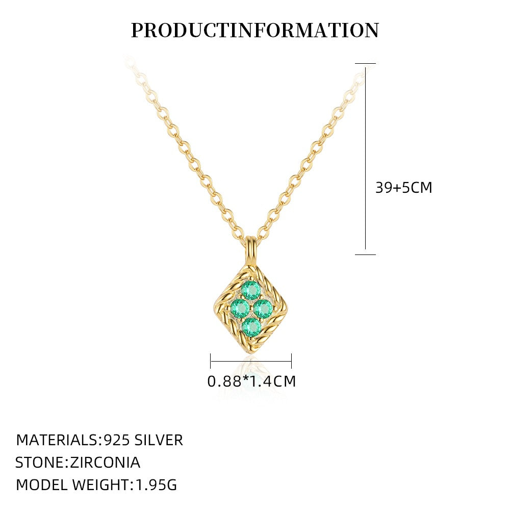 S925 Sterling Silver Cubic Zirconia Square Pendant Necklace