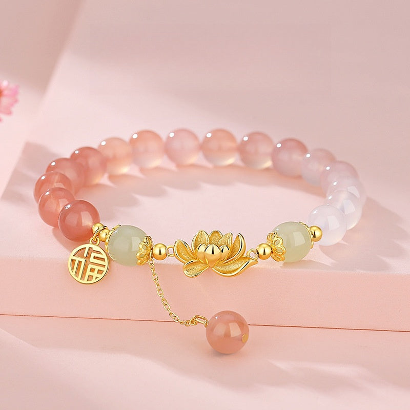 S925 Silver Gradient Agate Lotus Design Bracelet for Women