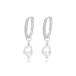 S925 Sterling Silver Pearl Hoop Earrings
