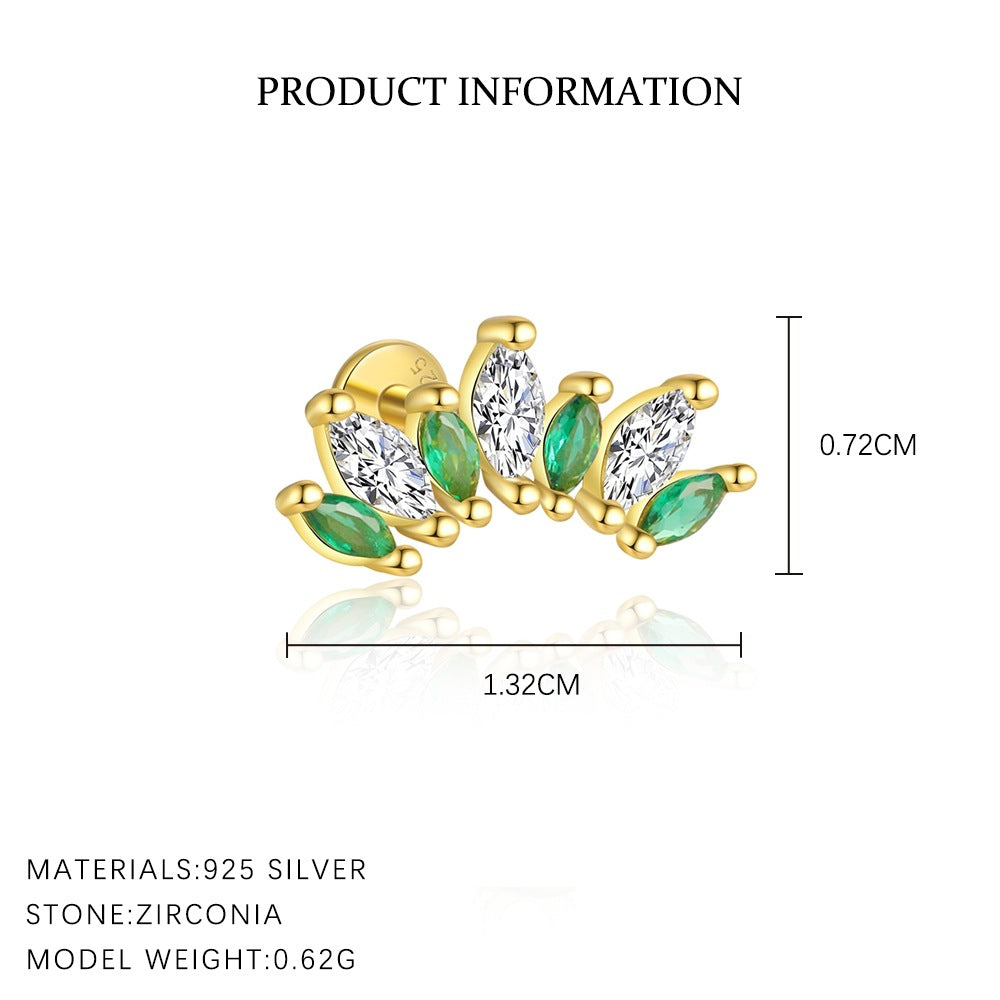 S925 Sterling Silver Stud Earrings with Green Zirconia(Single unit)