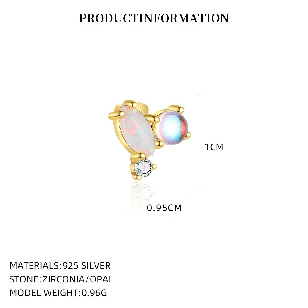 S925 Sterling Silver Opal and Zircon Stud Earrings(Single unit)