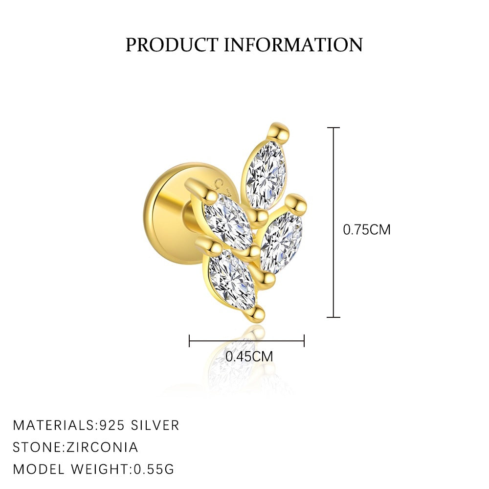 S925 Sterling Silver Teardrop-Shaped Stud Earrings with Zirconia(Single unit)