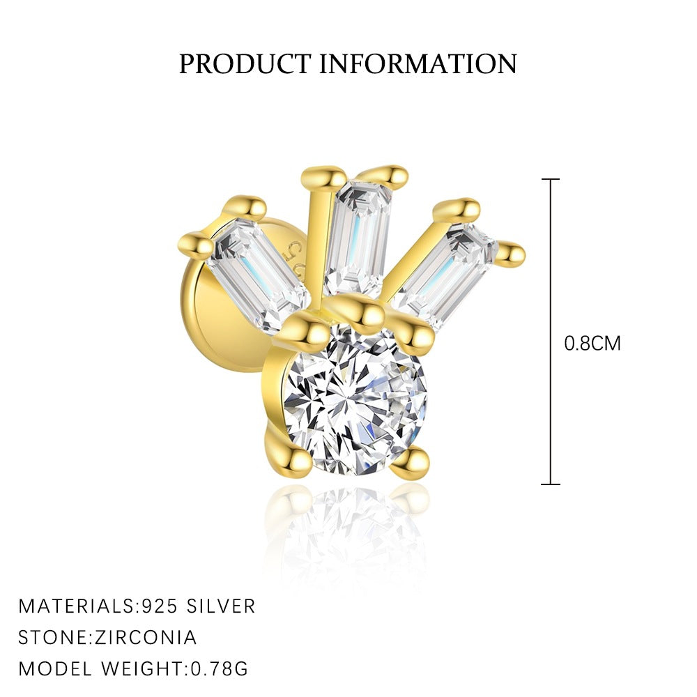 S925 Sterling Silver Zircon Stud Earrings(A pair)
