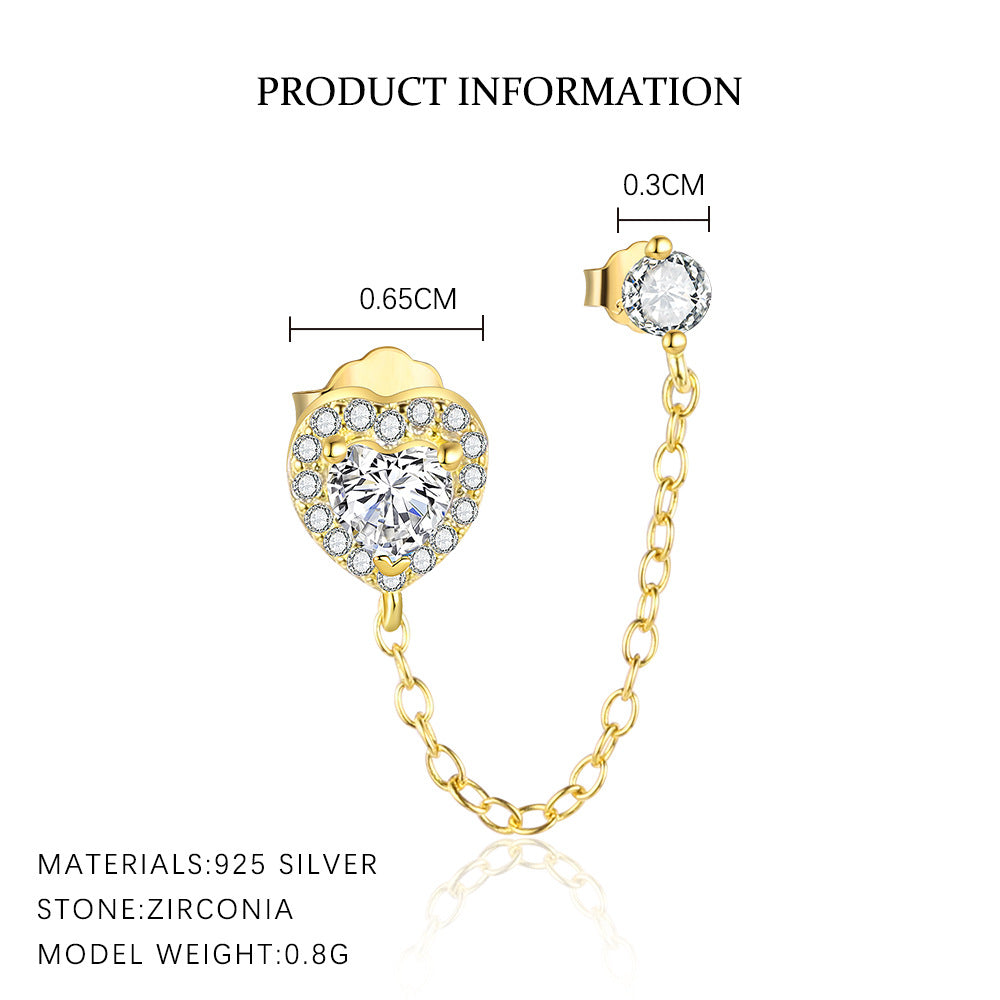 S925 Sterling Silver Heart-Shaped Stud Earrings with Zirconia(A pair)