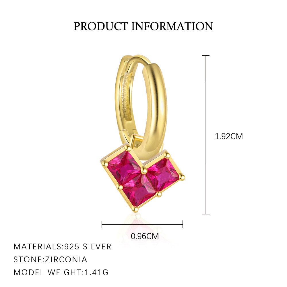 S925 Sterling Silver Heart-Shaped Red Zircon Stud Earrings