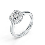 S925 Silver Small Square Adjustable Open Ring with Moissanite Halo Setting