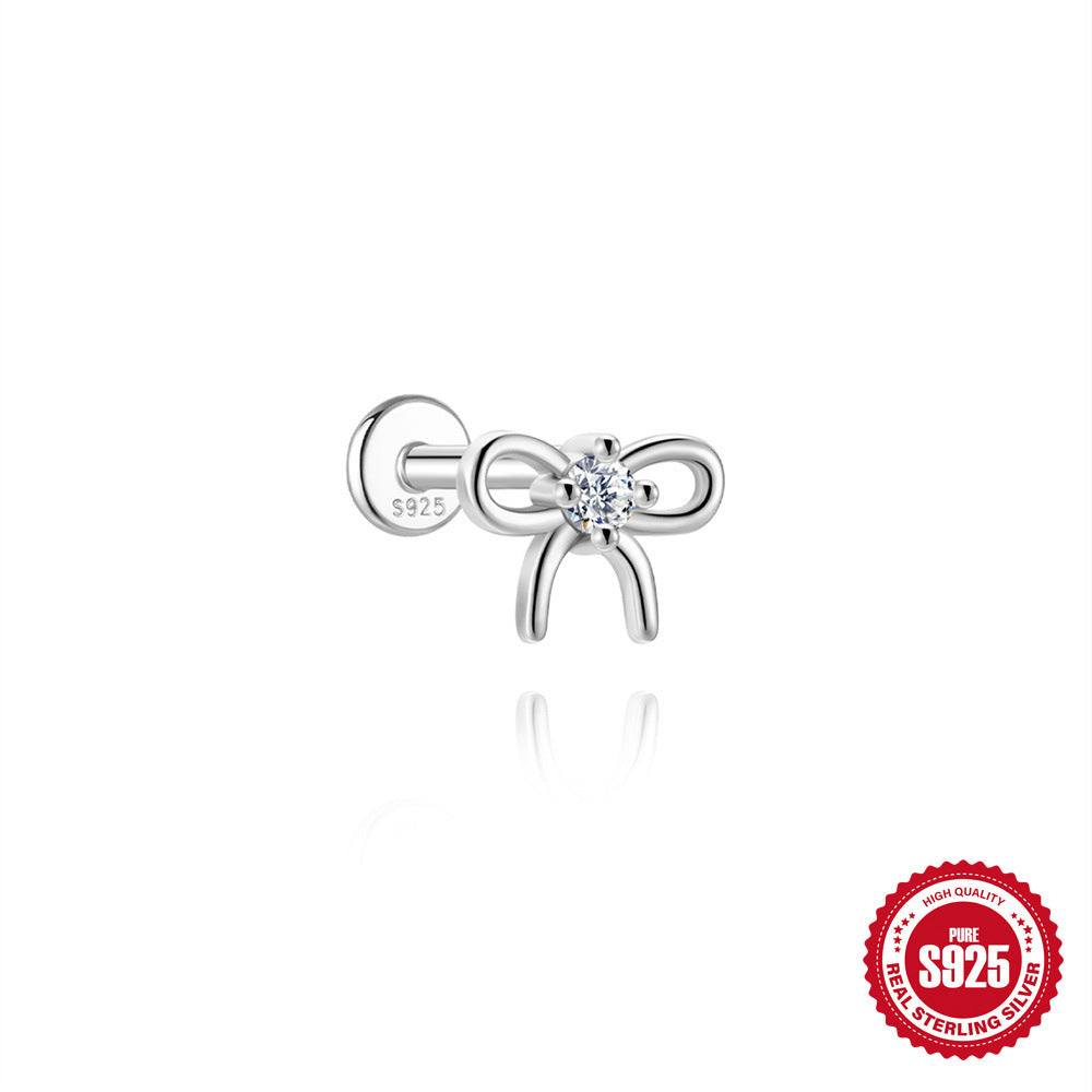 S925 Sterling Silver Bow Moissanite Flat-Back Threaded Cartilage Stud(Single unit)