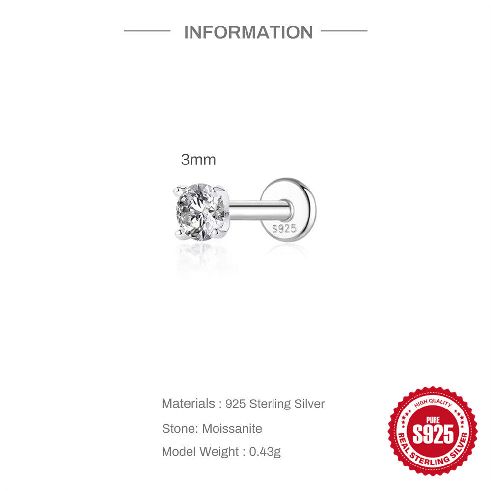 S925 Sterling Silver 4-Prong Flat-Back Moissanite Stud Earring(Single unit)